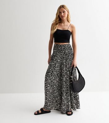 Black Abstract Print Wide Leg Trousers New Look