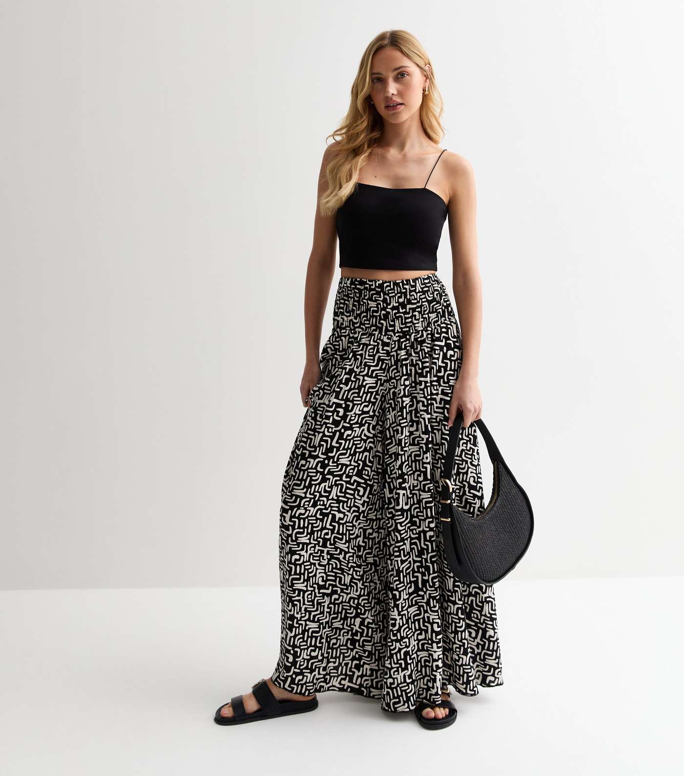 Black Abstract Print Wide Leg Trousers Image 3