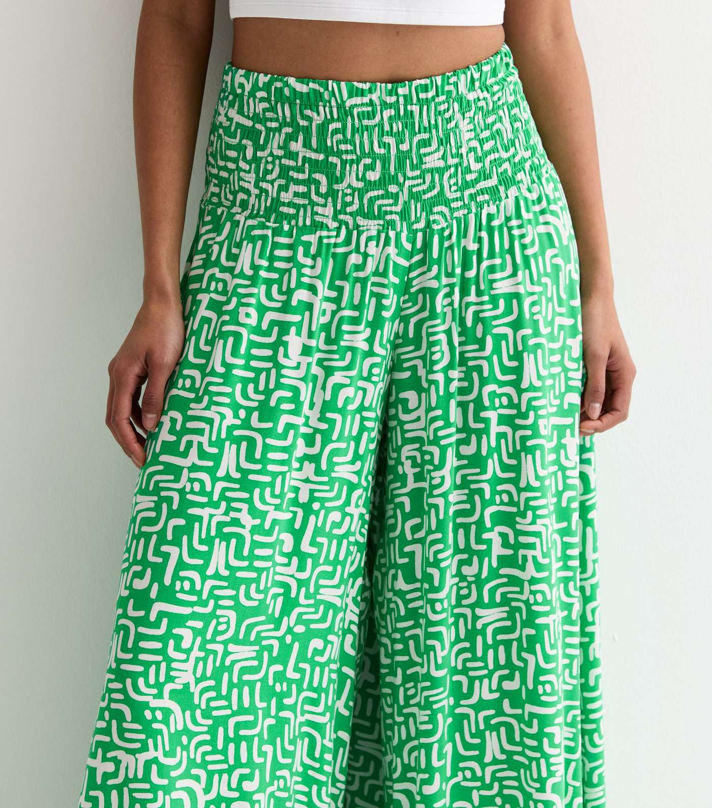 Green Abstract Print Wide Leg Trousers Image 2