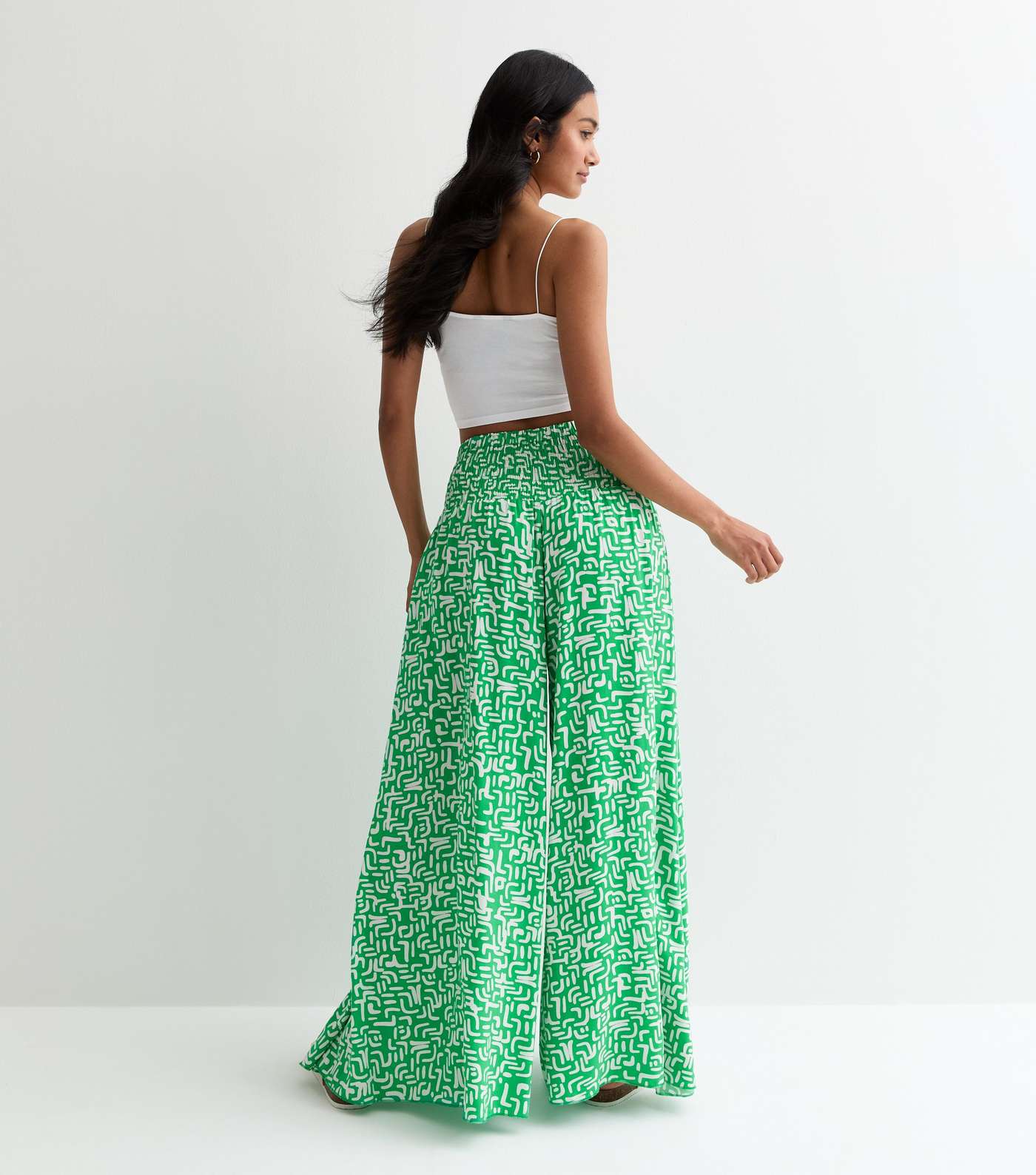 Green Abstract Print Wide Leg Trousers Image 4