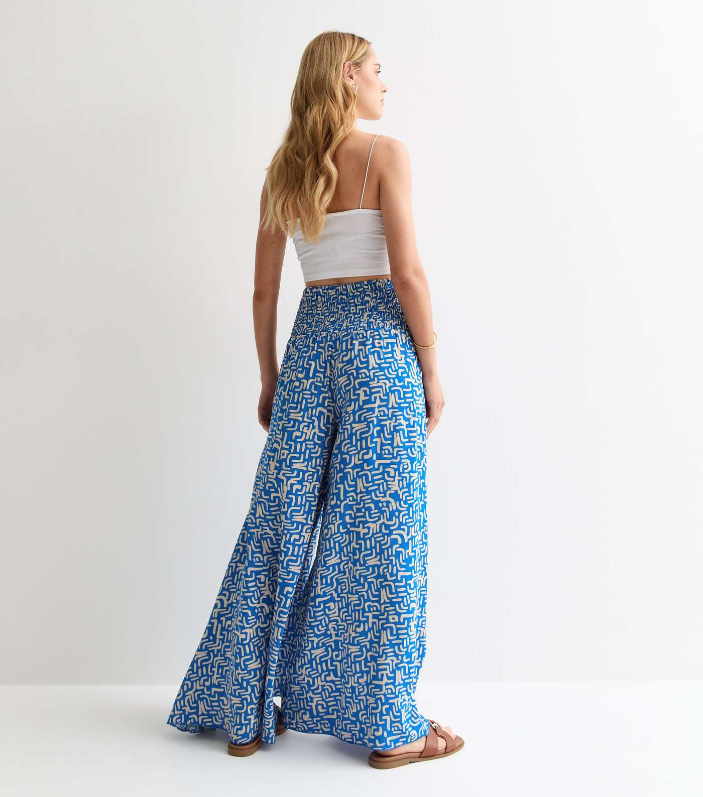 Blue Abstract Print Wide Leg Trousers Image 4