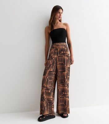 Brown Abstract Print High Waist Wide Leg Trousers New Look