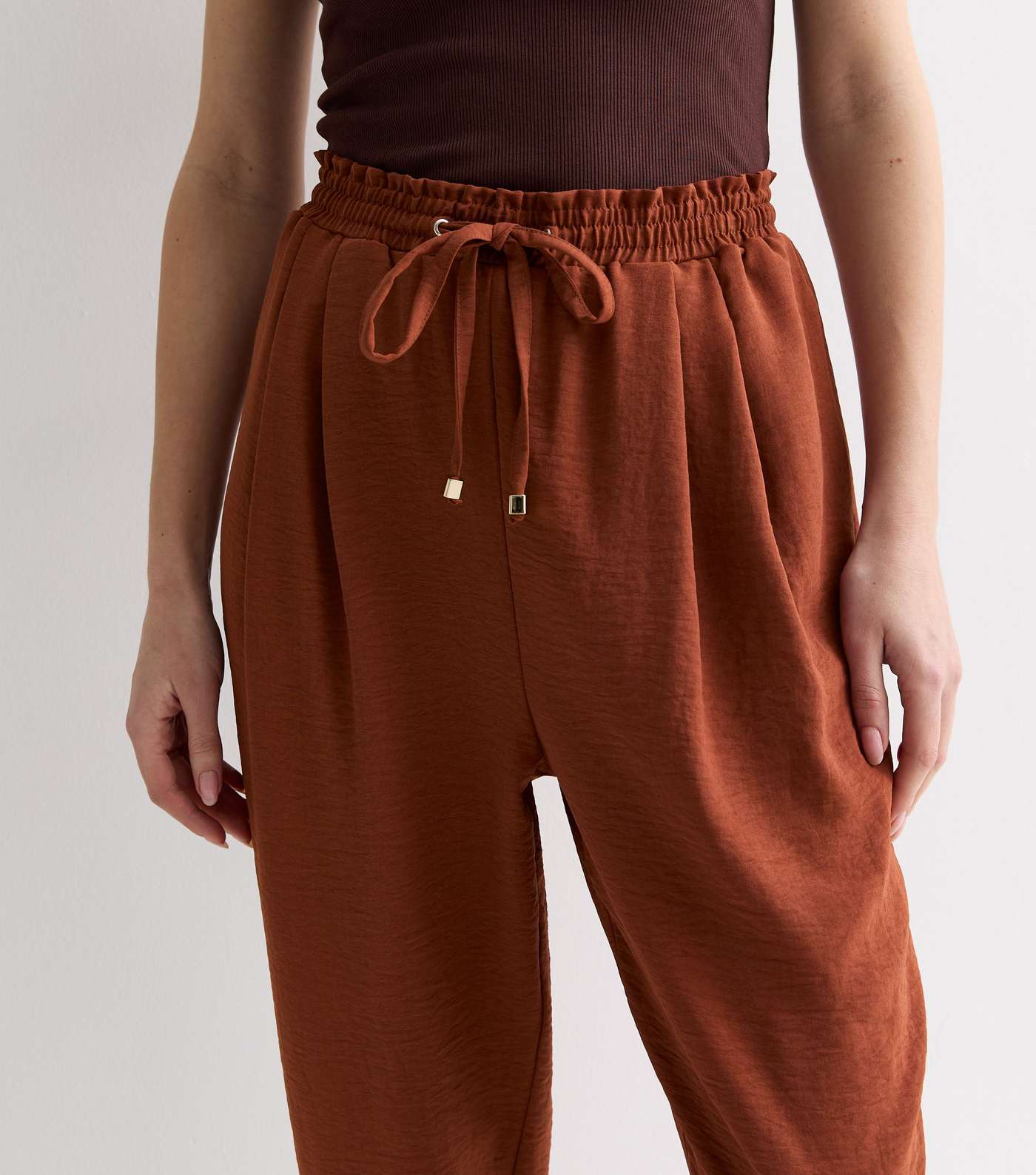 Rust Drawstring Tapered Joggers Image 2
