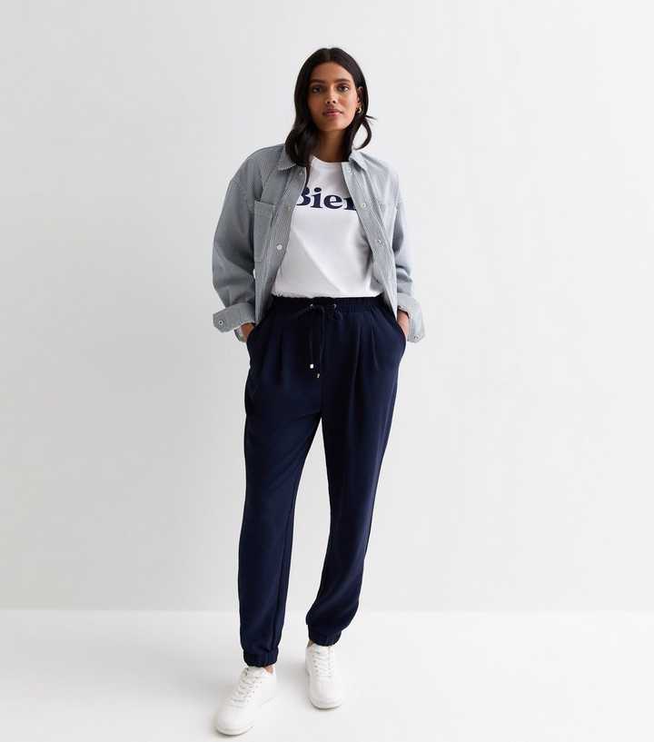 Navy Drawstring Tapered Joggers