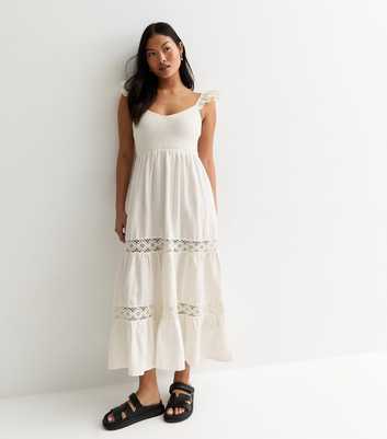 Petite Off White Crochet Tiered Midi Dress