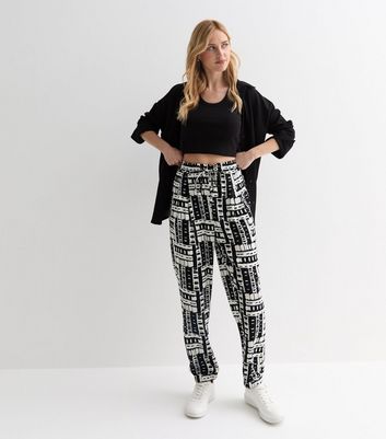 Black Abstract Print Jersey Cuffed Joggers New Look