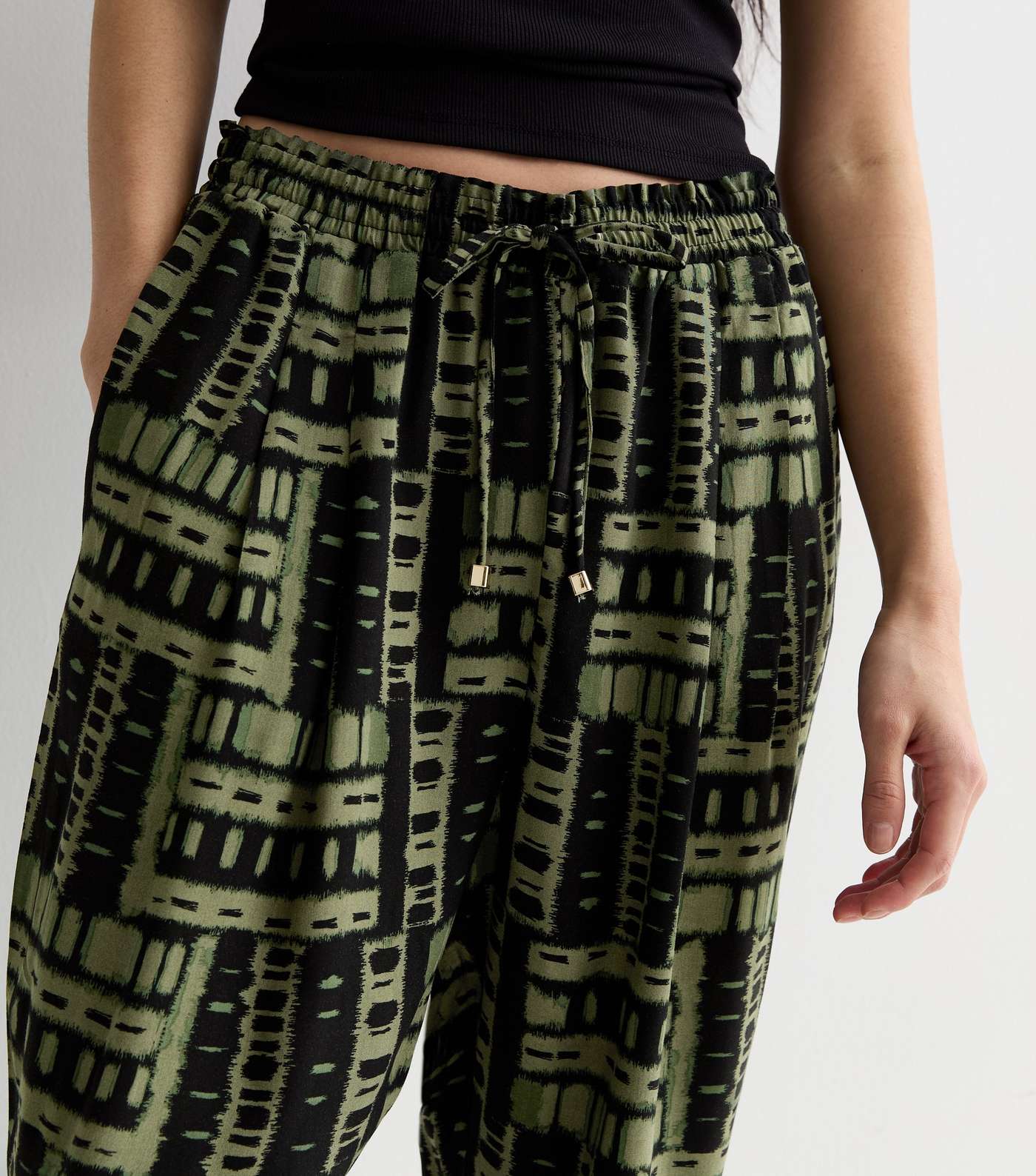 Green Abstract Print Jersey Cuffed Joggers Image 2