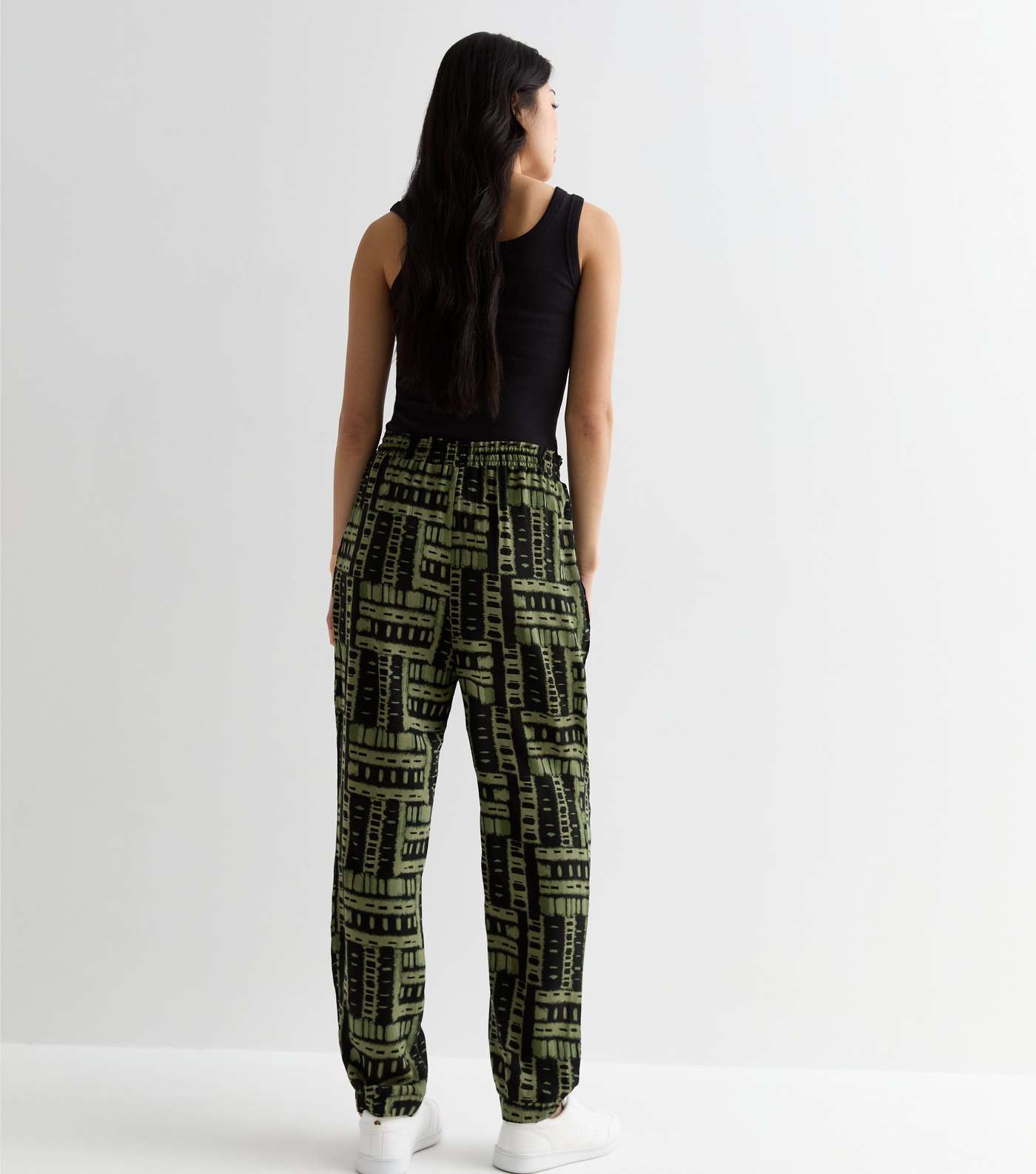 Green Abstract Print Jersey Cuffed Joggers Image 4