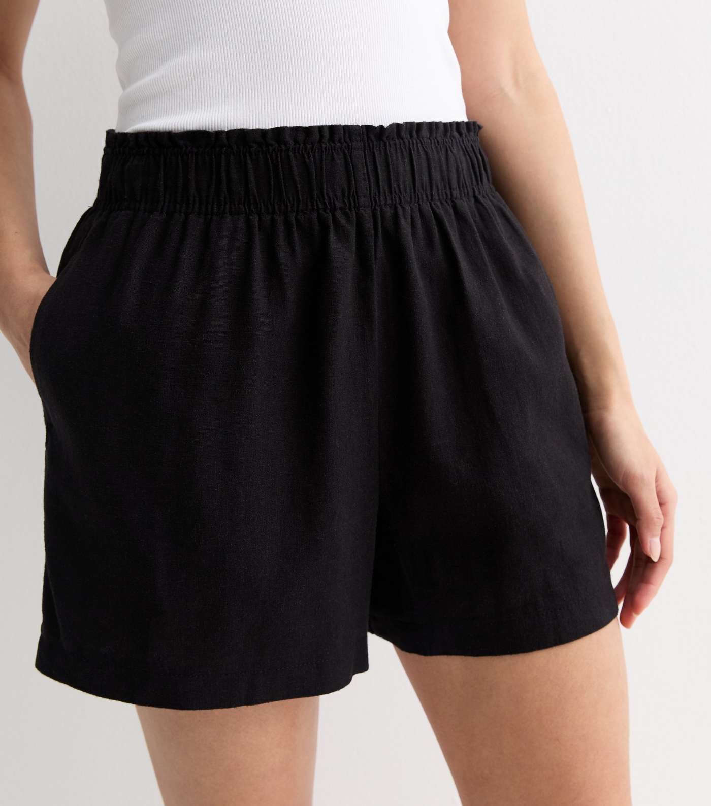 Black Linen Blend Shorts Image 2