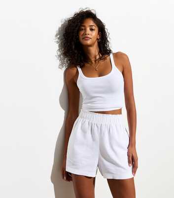 White Linen Blend Shorts