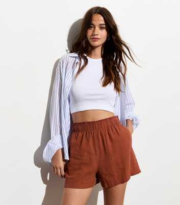 Rust Linen Blend Shorts