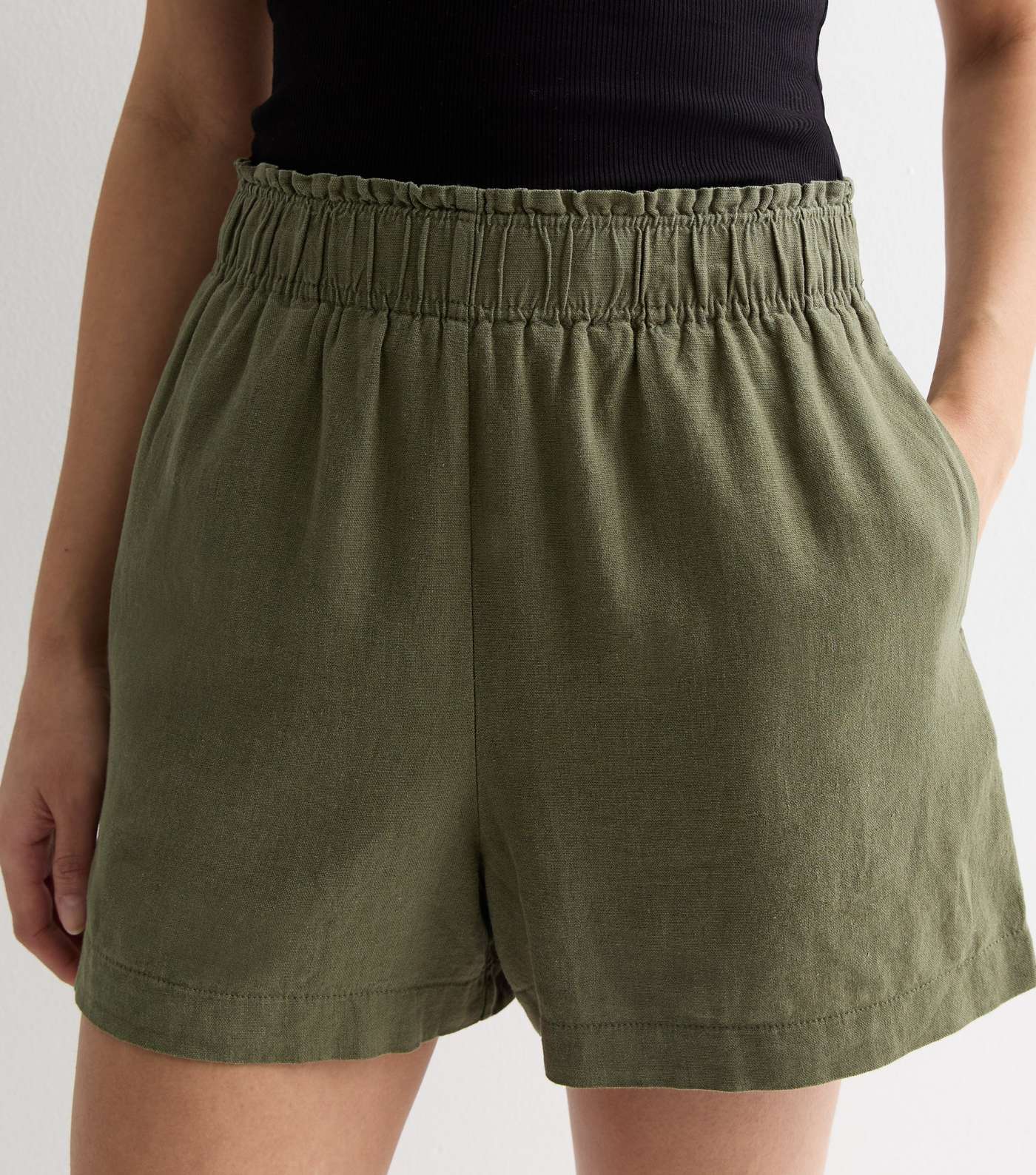 Khaki Linen Blend Shorts Image 2