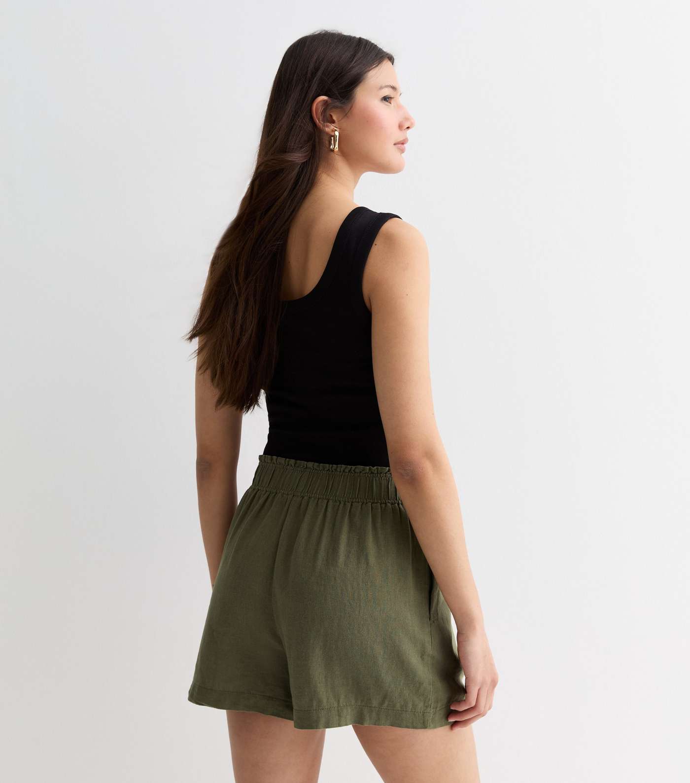 Khaki Linen Blend Shorts Image 4