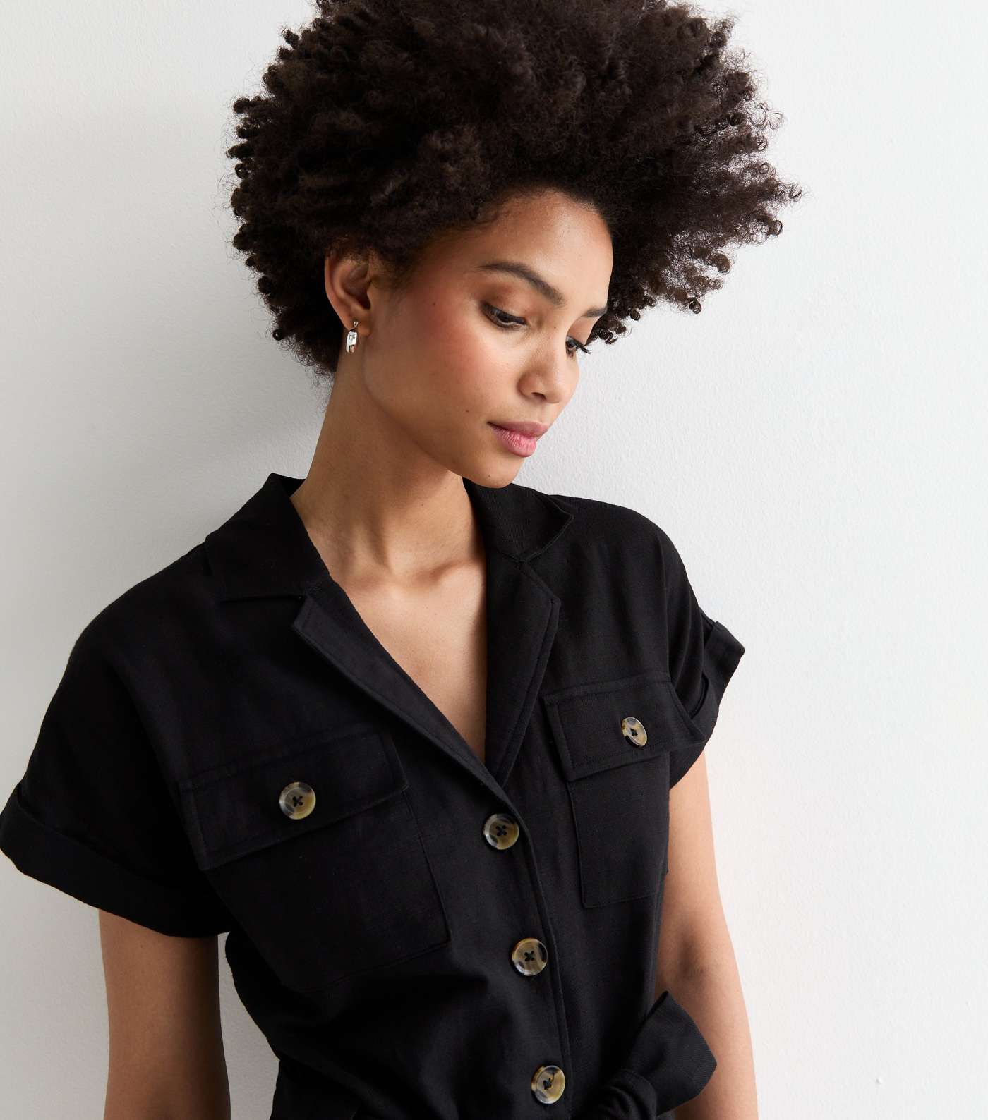Tall Black Short Sleeve Belted Utility Jumpsuit Image 2