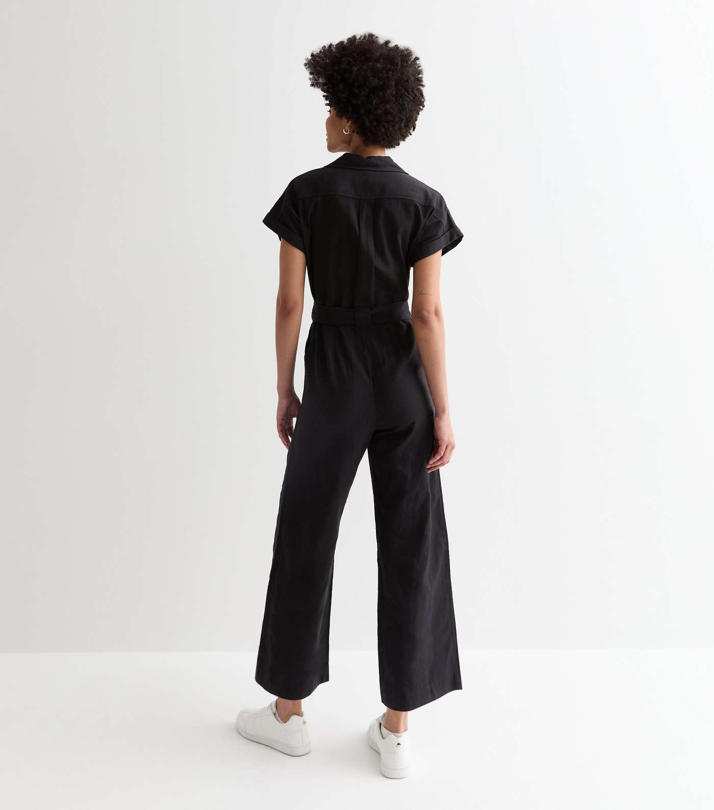 Tall Black Short Sleeve Belted Utility Jumpsuit Image 4