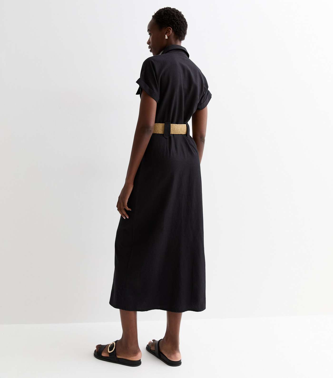 Tall Black Belted Utility Midi Shirt Dress Image 4