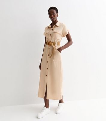 Belted utility midi shirt dress online