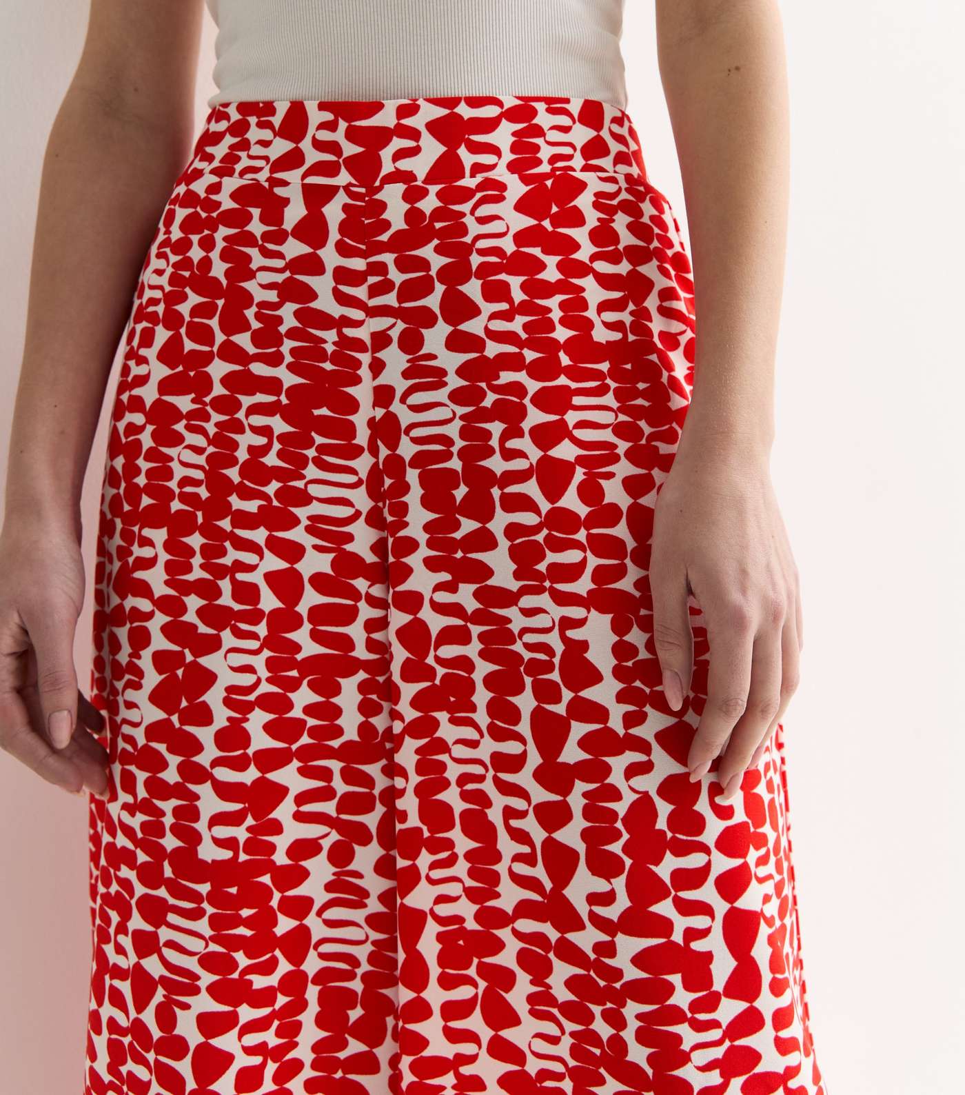 Red Abstract Print Wide Leg Crop Trousers Image 2