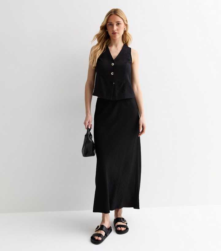 Black Textured Midi Skirt