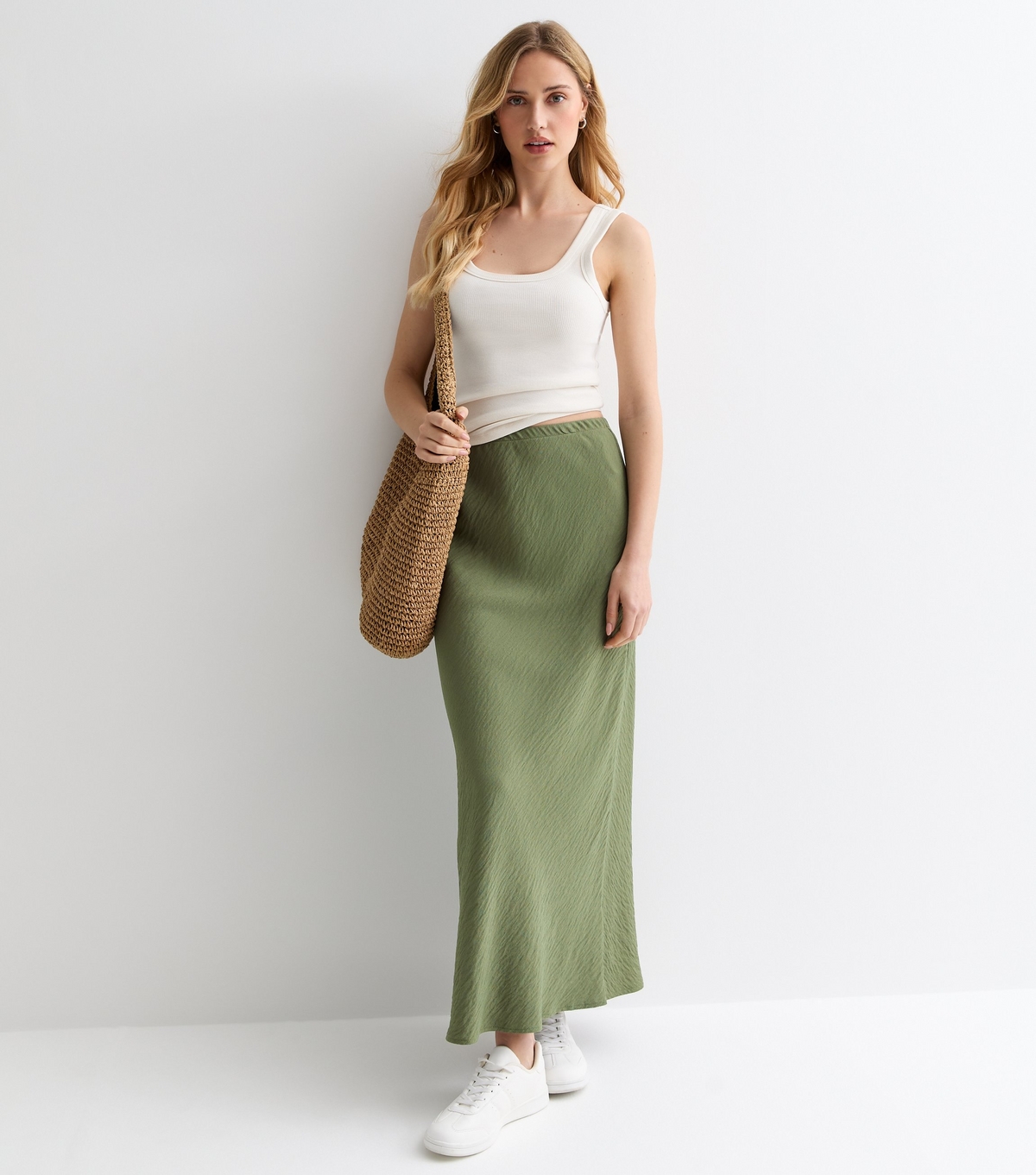 Women's Khaki Textured Midi Skirt New Look