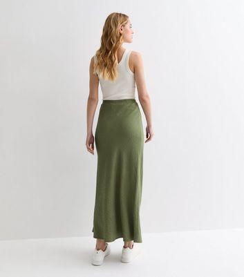 Khaki Textured Midi Skirt New Look