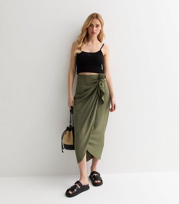 Khaki Sarong Midi Skirt New Look