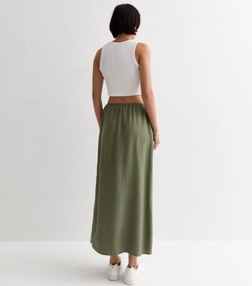 Khaki Textured Split Hem Midi Skirt New Look
