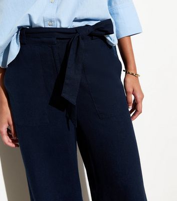 Navy Linen-Blend Wide Leg Trousers New Look