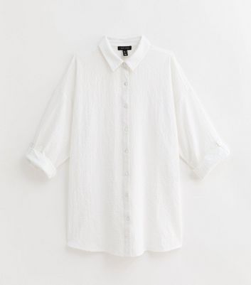 White Textured Long Sleeve Beach Shirt New Look