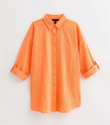 Bright Orange Textured Long Sleeve Beach Shirt New Look
