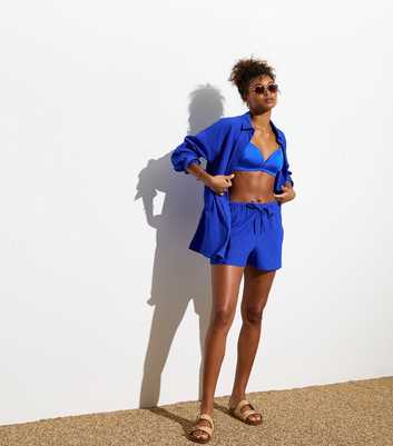 Blue Textured Beach Shorts
