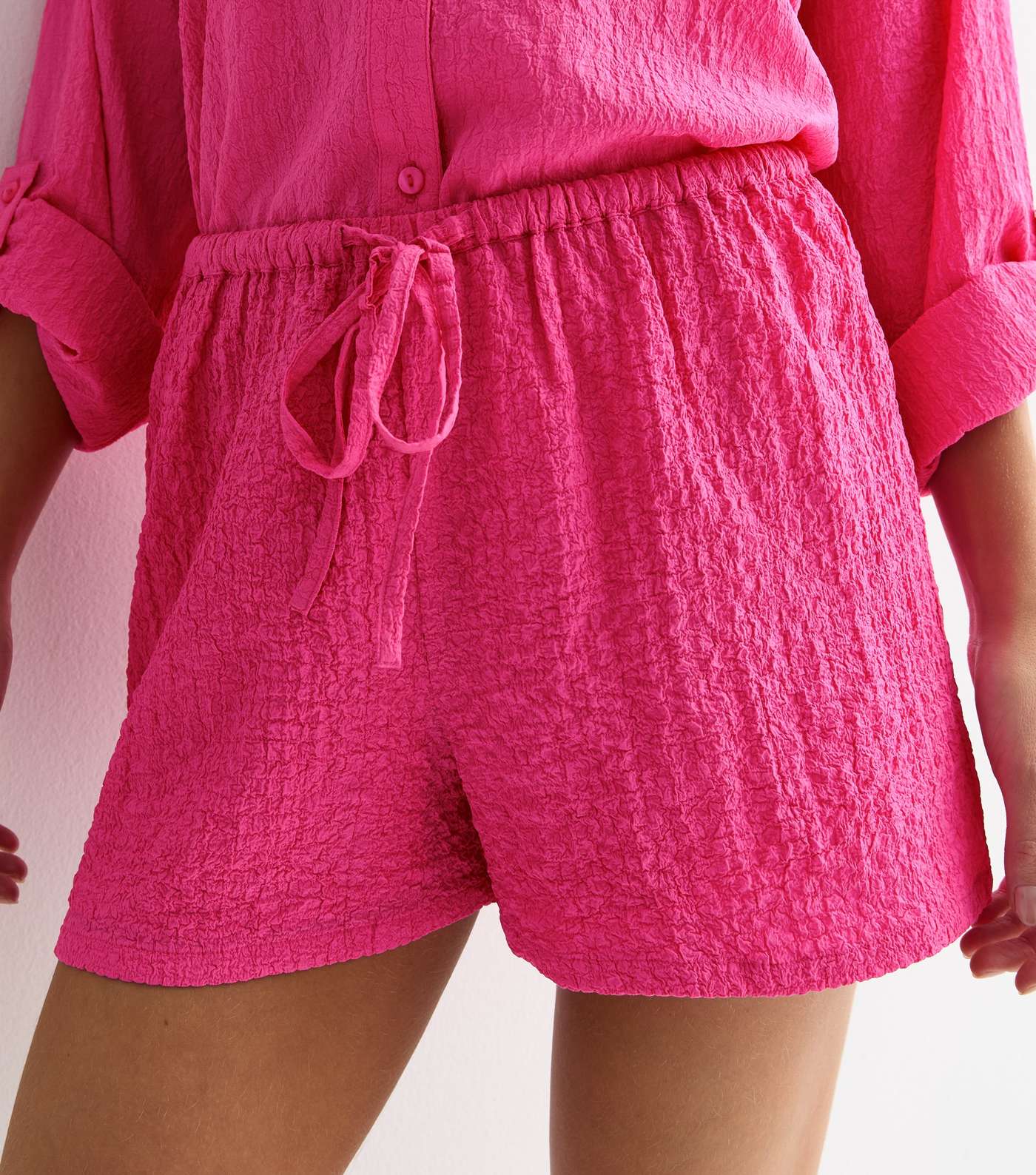 Pink Textured Beach Shorts Image 2