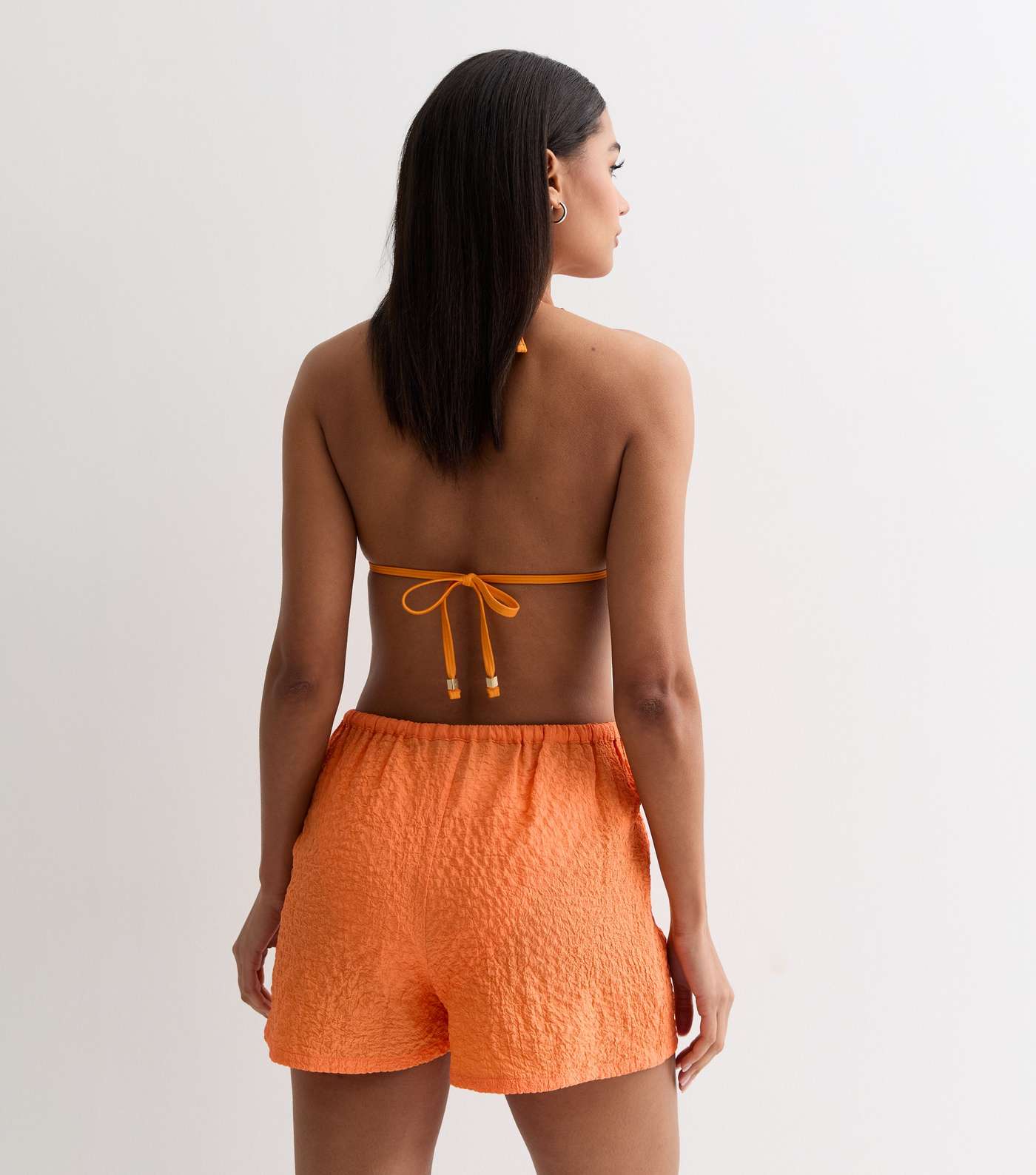 Bright Orange Textured Beach Shorts Image 4