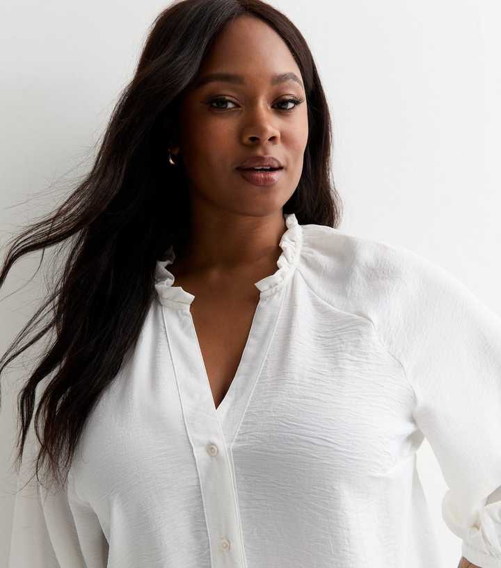Curves White Frill Neck Blouse