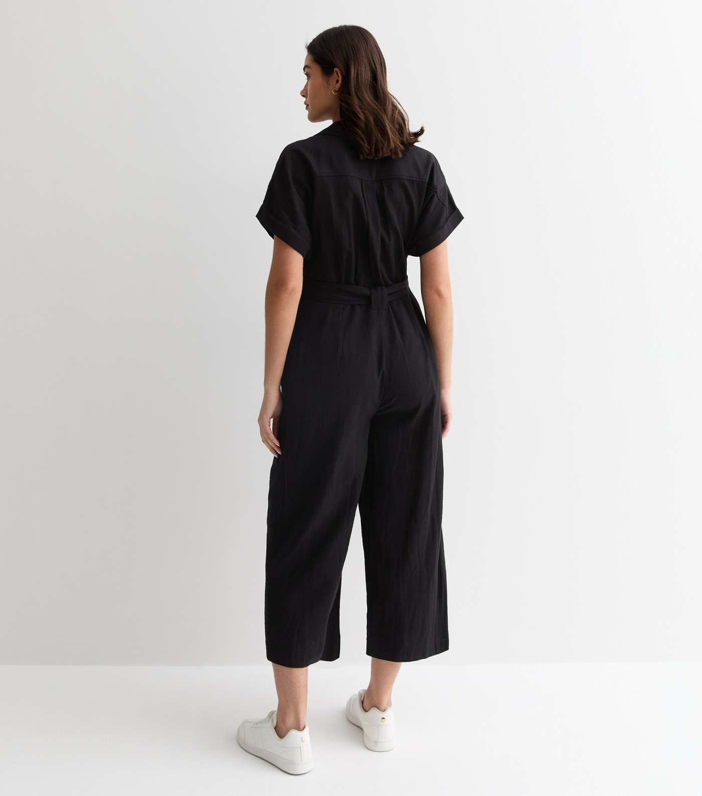 Maternity Black Cotton Short Sleeve Belted Utility Jumpsuit Image 4