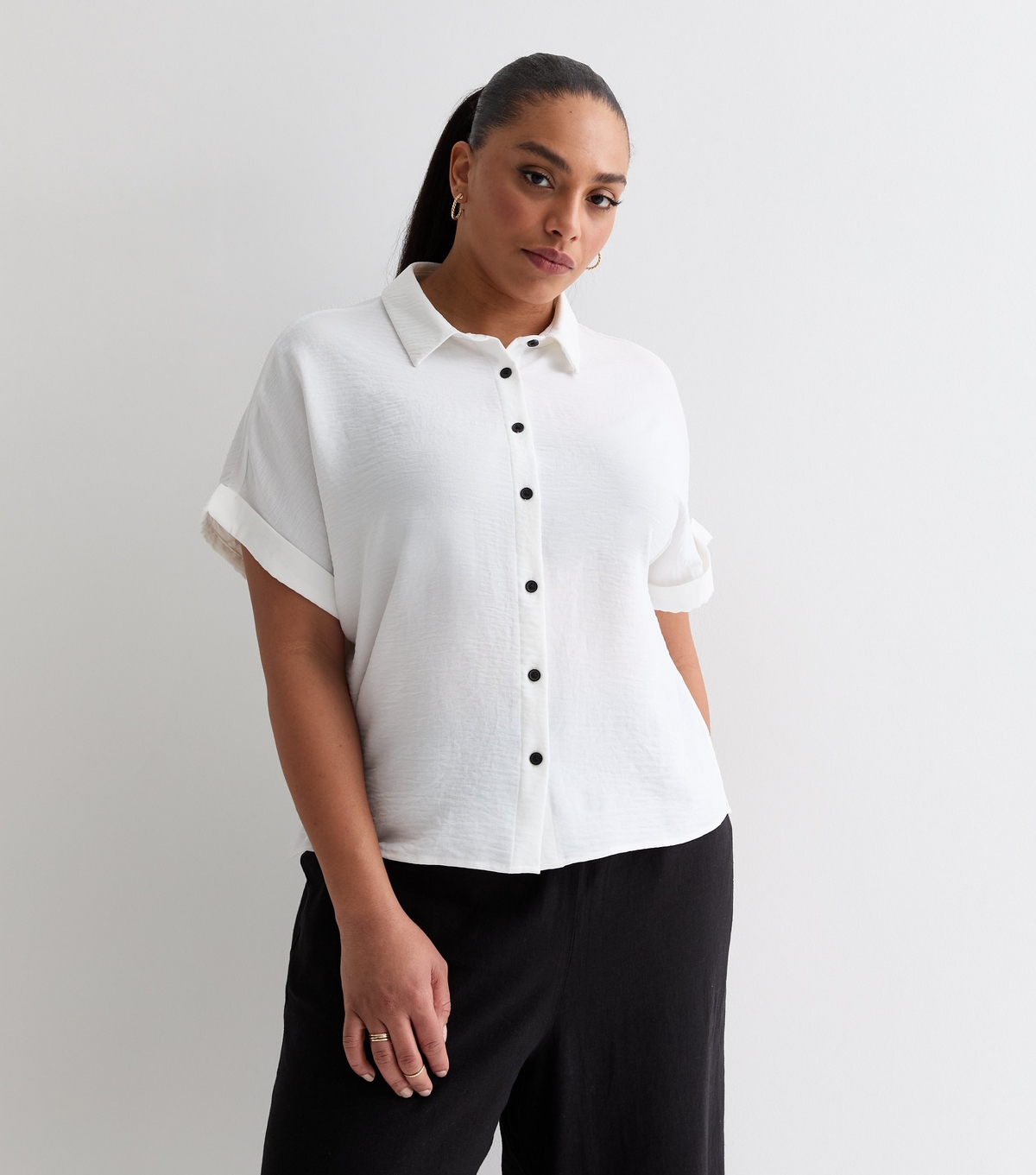 Women's Plus Size White Short Sleeve Shirt Curves New Look