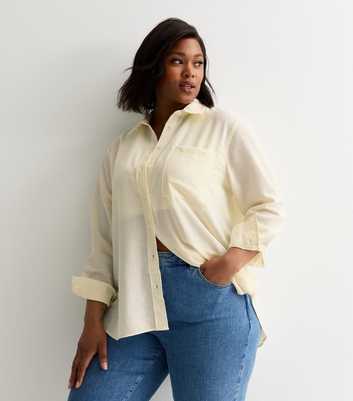 Curves Off White Linen-Look Long Sleeve Shirt