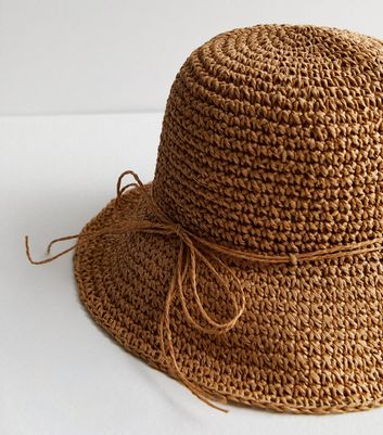 Tan Straw Effect Packable Bucket Hat New Look