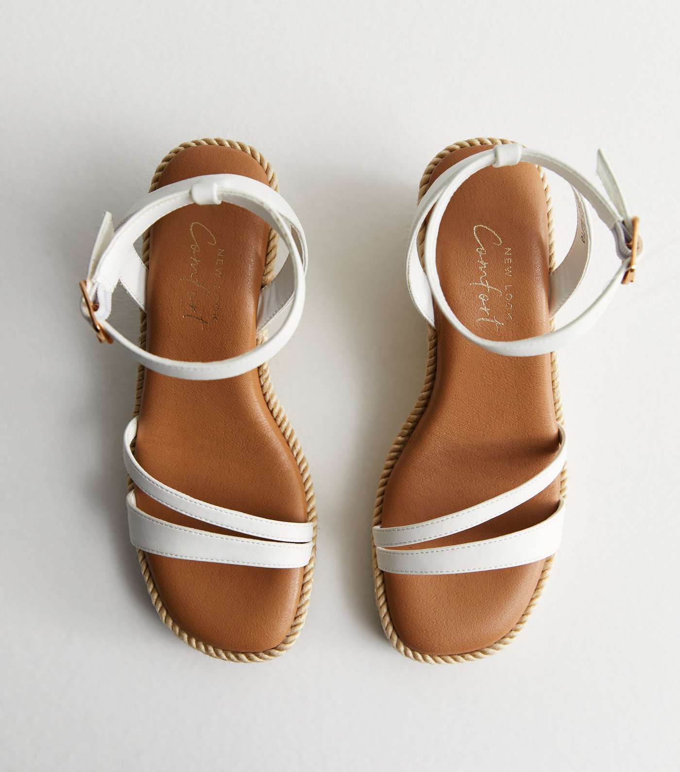 White Leather-Look Strappy Espadrille Wedge Heel Sandals Image 3
