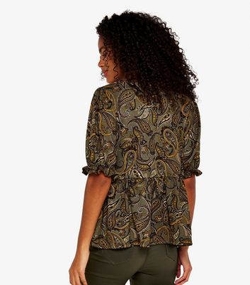 Apricot Olive Paisley Print Puff Sleeve Top New Look