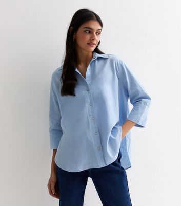 Blue Linen-Look 3/4 Sleeve Shirt | New Look