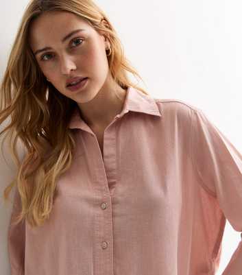 Pale Pink Linen-Look 3/4 Sleeve Shirt