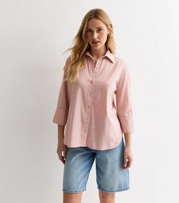 Pale Pink Linen-Look 3/4 Sleeve Shirt New Look