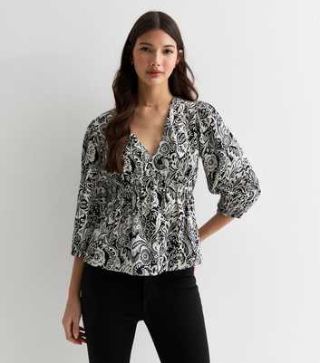 Black Floral Puff Sleeve Blouse
