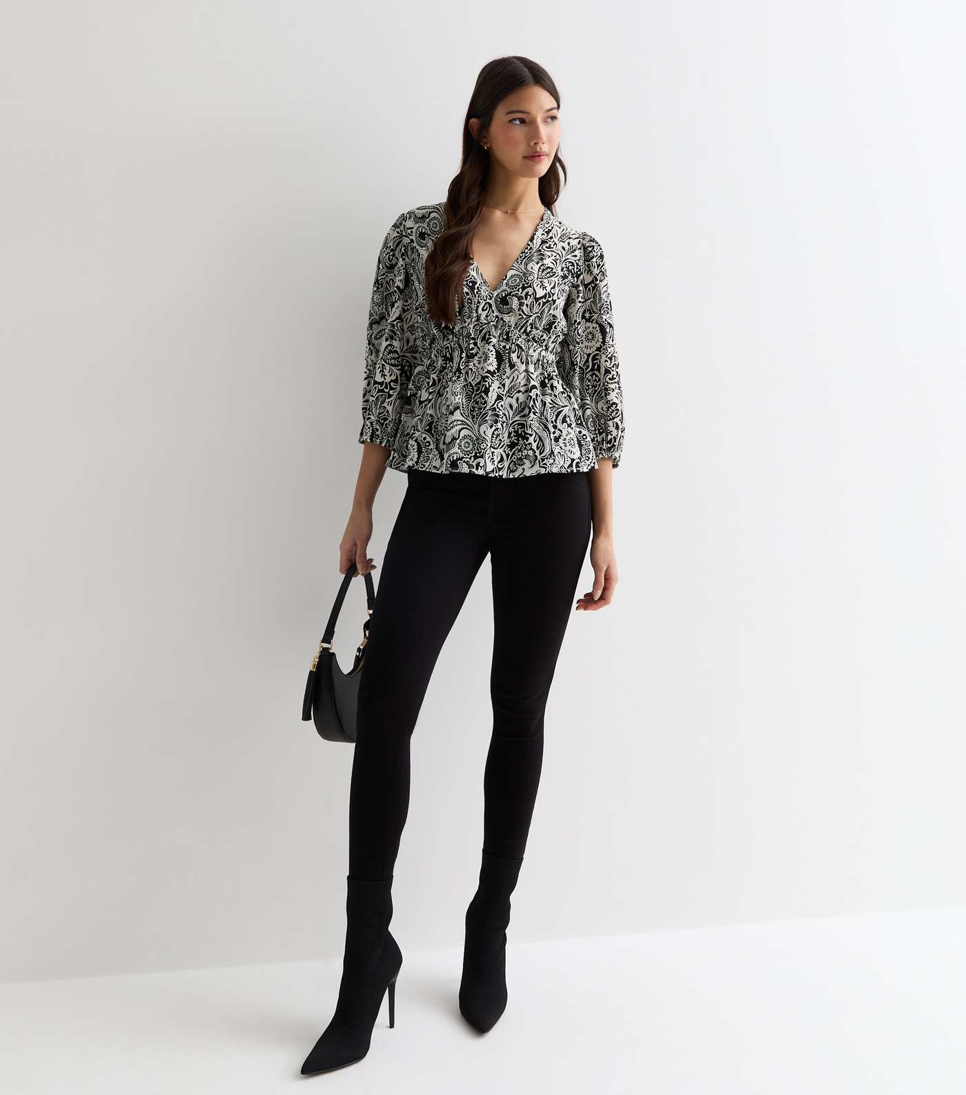 Black Floral Puff Sleeve Blouse Image 3