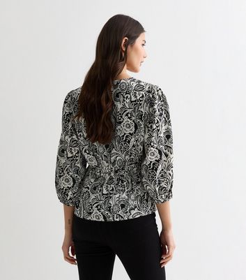 Black Floral Puff Sleeve Blouse New Look