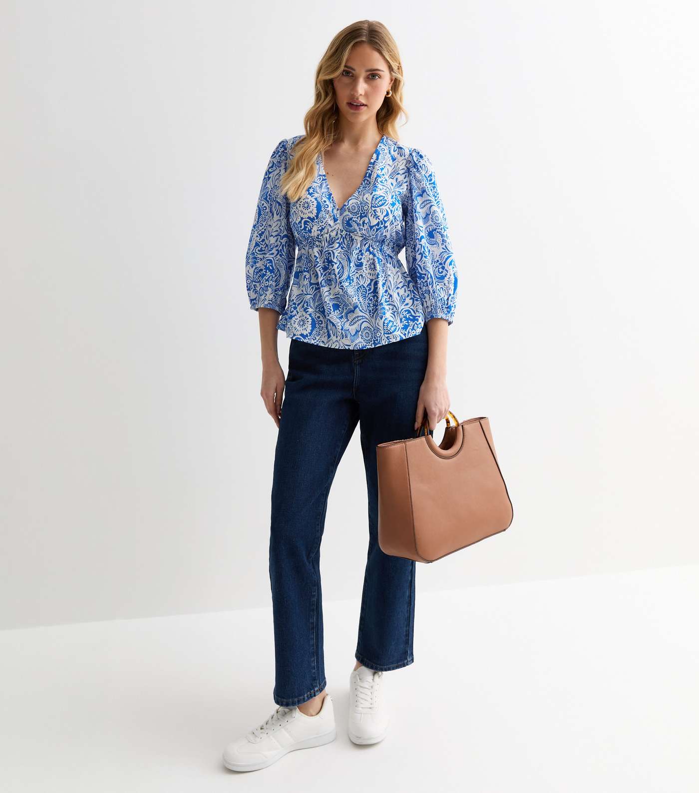 Blue Floral Puff Sleeve Top Image 3