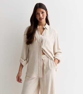 Stone Cotton-Linen Blend Long Sleeve Shirt
