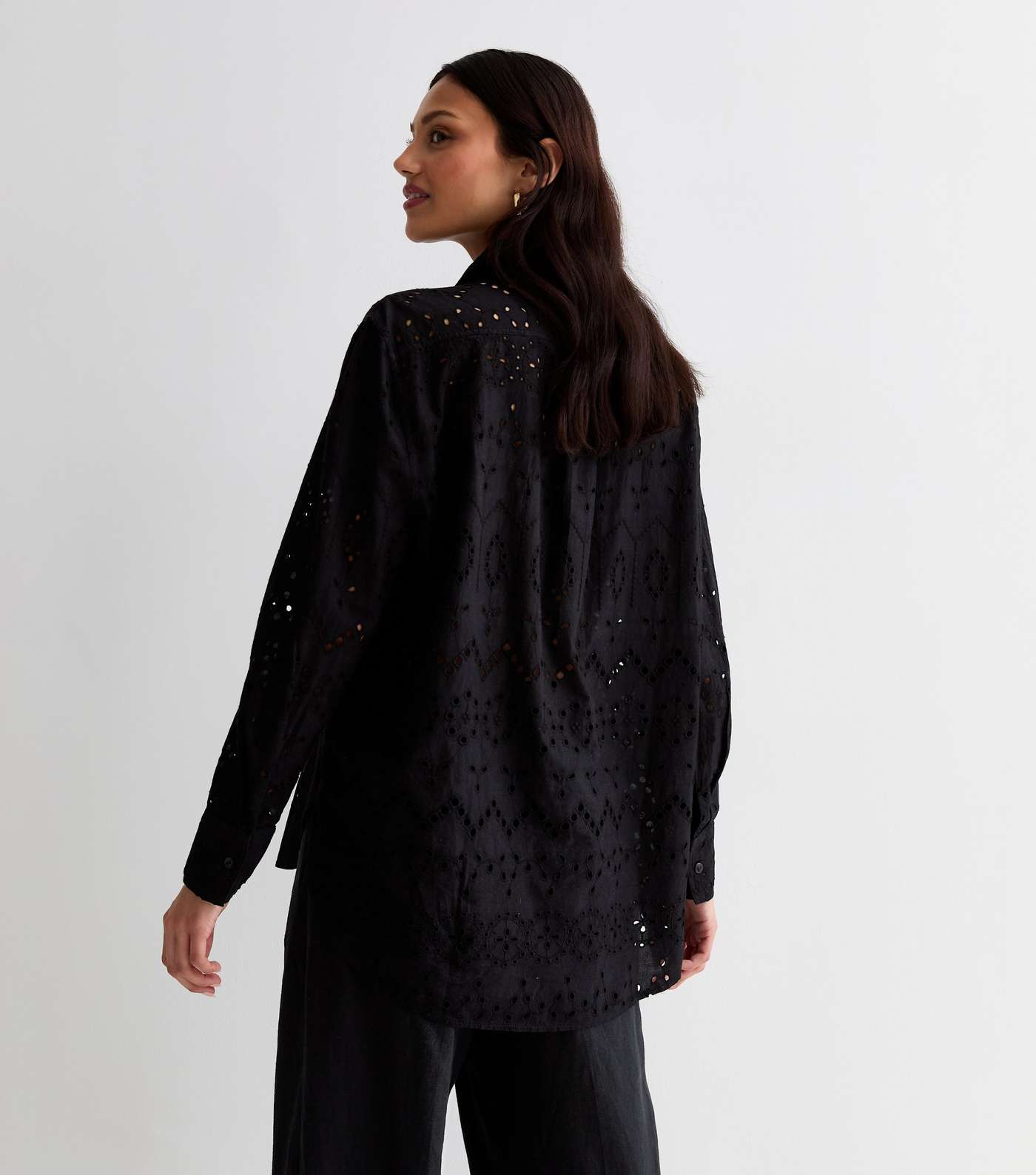 Black Cotton Broderie Long Sleeve Shirt Image 4