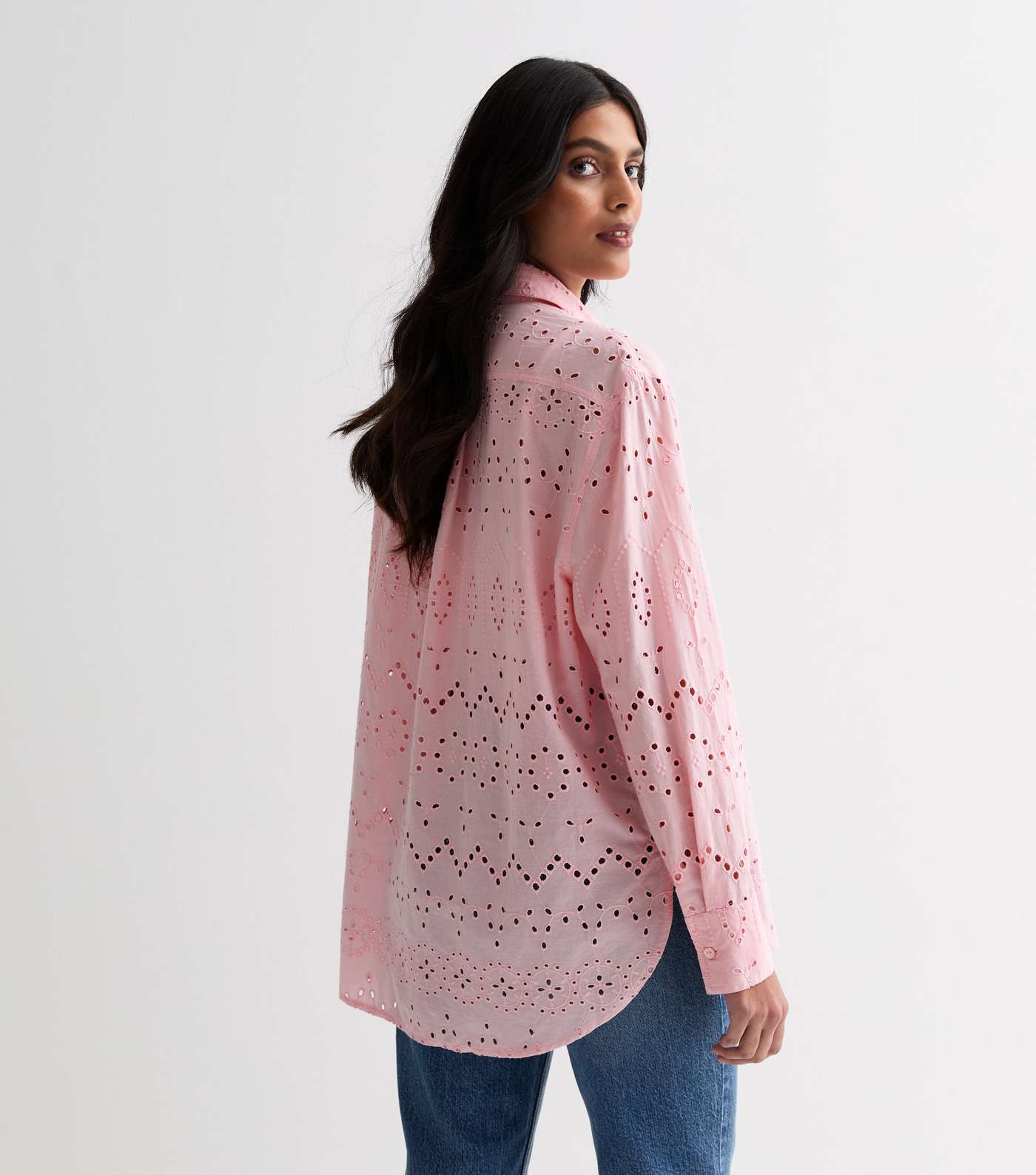 Pink Cotton Broderie Long Sleeve Shirt Image 4